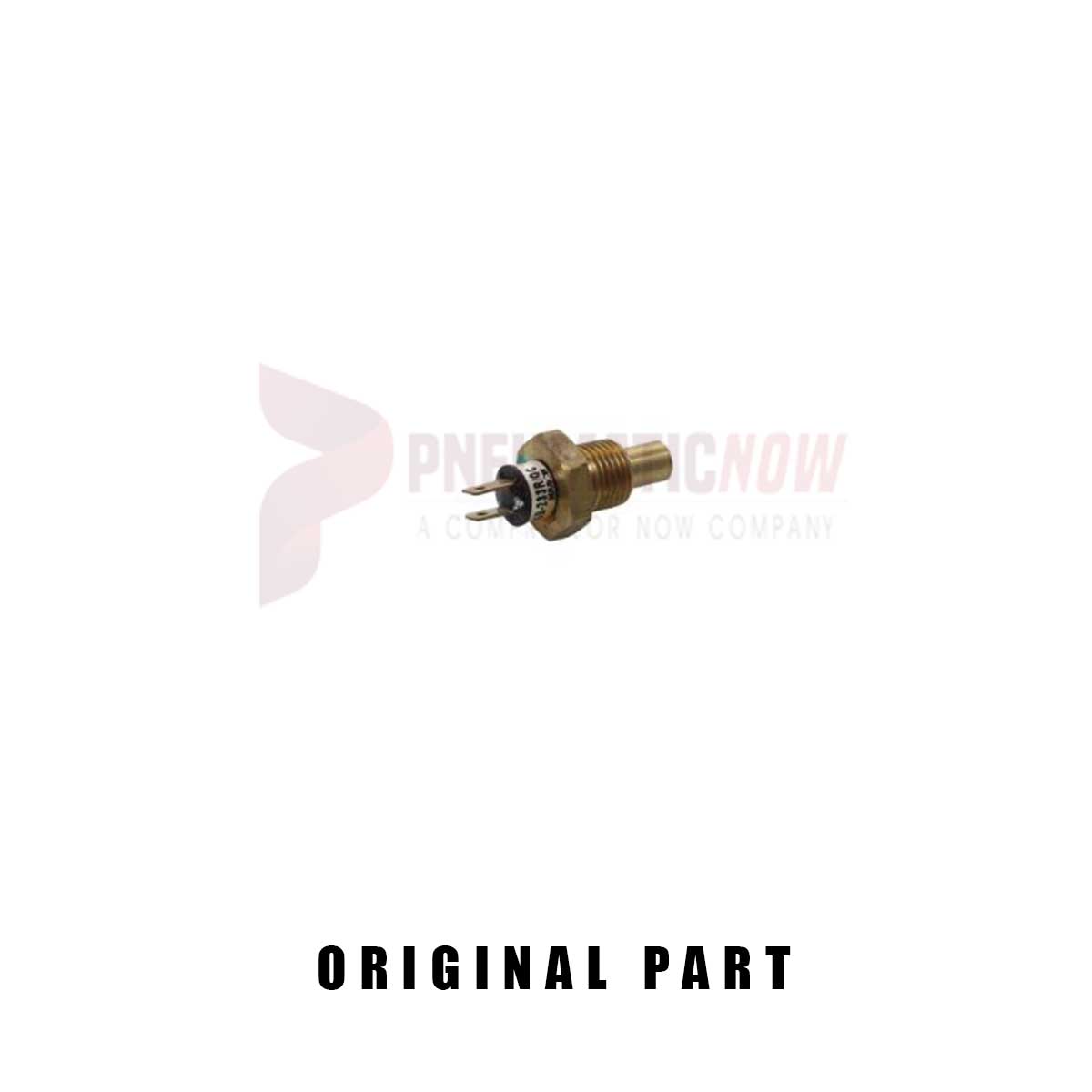 Brass pressure sensor, original part, white background.