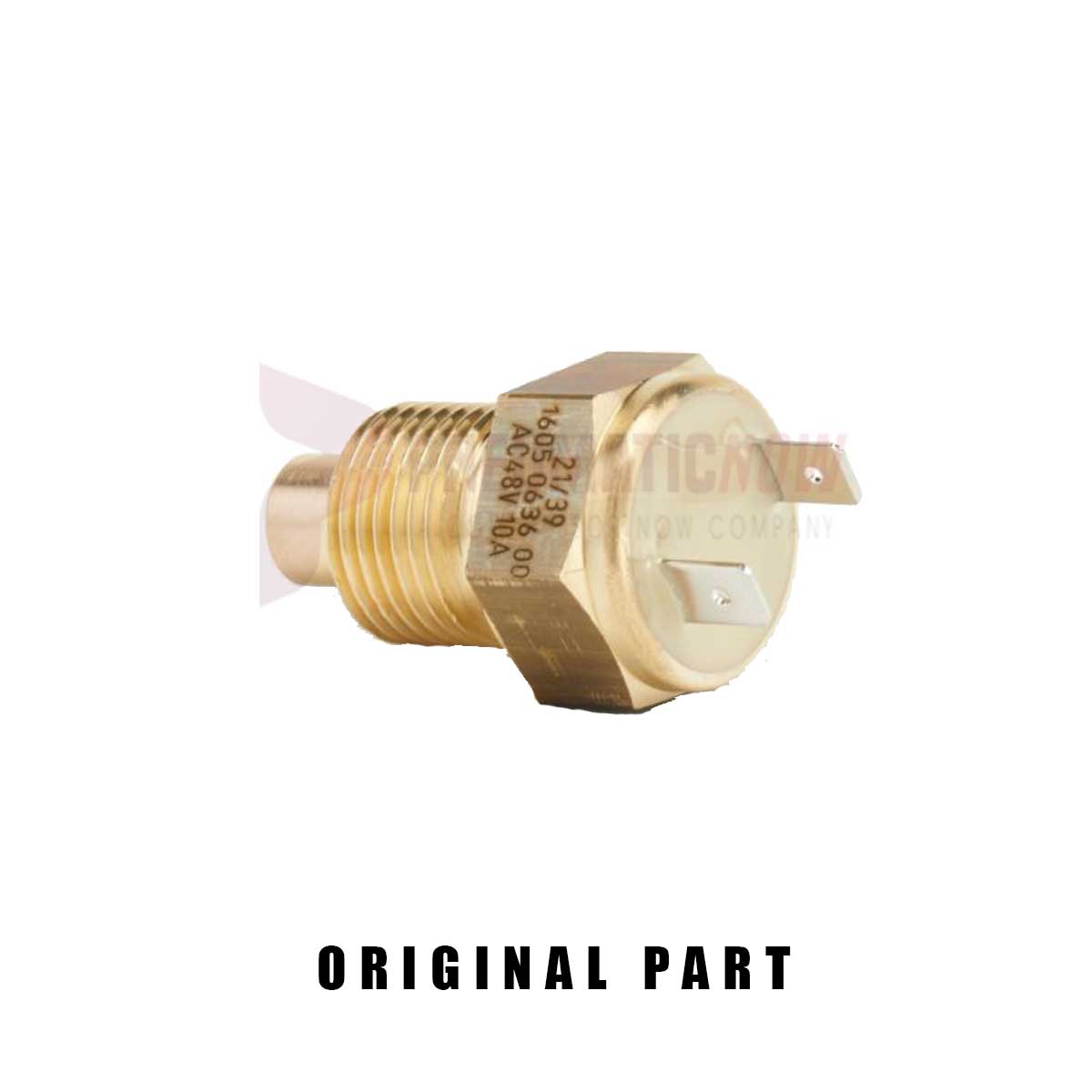 Brass electrical component labeled "original part".