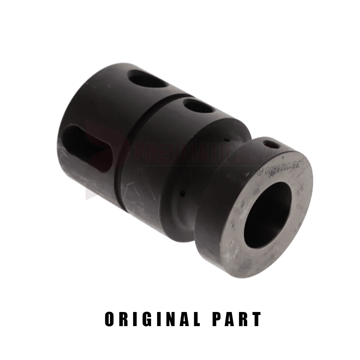 Black pneumatic cylinder part on white background