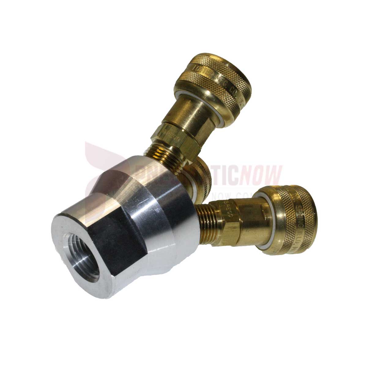 Texas Pneumatic Tools Mini Tri-Way Manifold Assembly – 1/2″ FPT Body Assembled With 3 – 1/4″ Socket X 3/8″ MPT (TX-2Bm3-B) Quick Connect Couplings. Part TX-C12