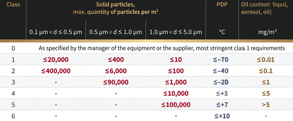 Compressed air quality according to ISO 8573-1